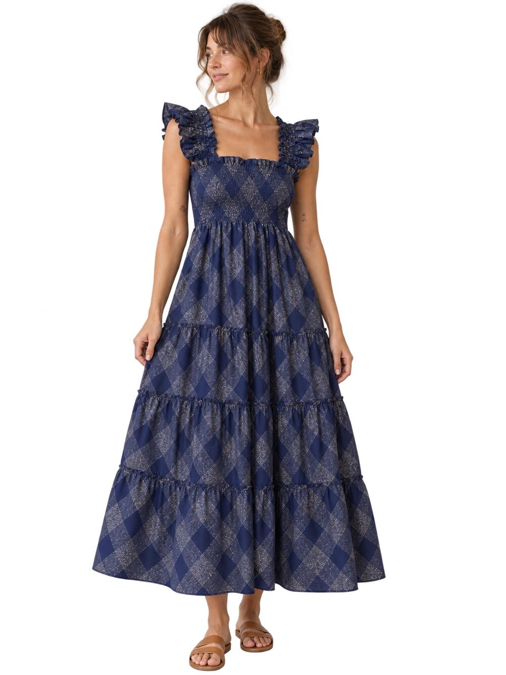 Hill House Ellie Nap Dress in Navy Glitter Check Size Medium Midi Dress